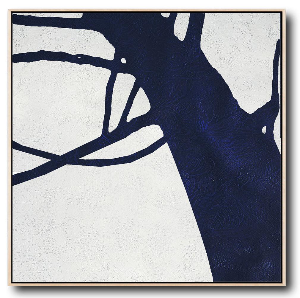 Buy Large Canvas Art Online - Hand Painted Navy Minimalist Painting On Canvas - Contemporary Abstract Paintings For Sale Huge
